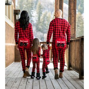 Lazy One Kids Sz 8 Bear Cheeks Red Plaid One Piece Pajamas 100% Cotton